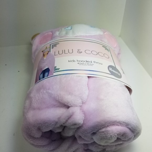 Lulu and Coco Unicorn Soft Plush Kids Hooded throw 40" x 50" Robe Hood Blanket - Picture 3 of 8